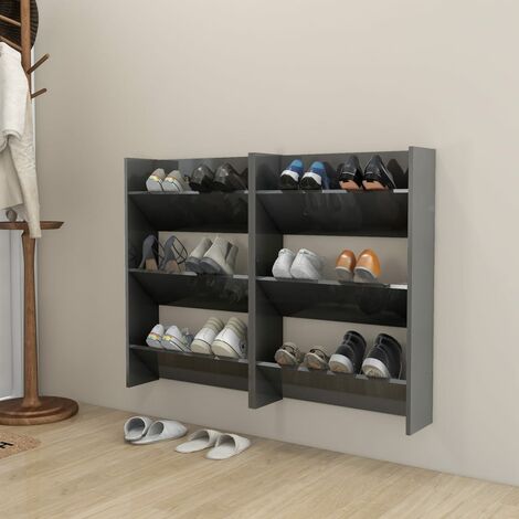 Armoires à chaussures murales 2 pcs brillant 60x18x90 cm