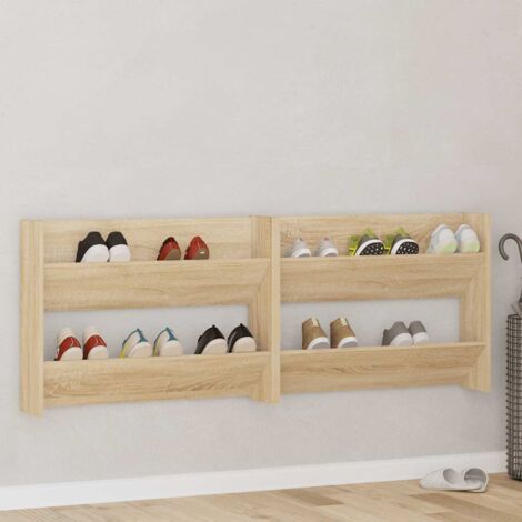 Armoires à chaussures murales 2 pcs-Meuble à chaussures-Étagère de rangement murale Chêne Sonoma 80x18x60 cm 190286