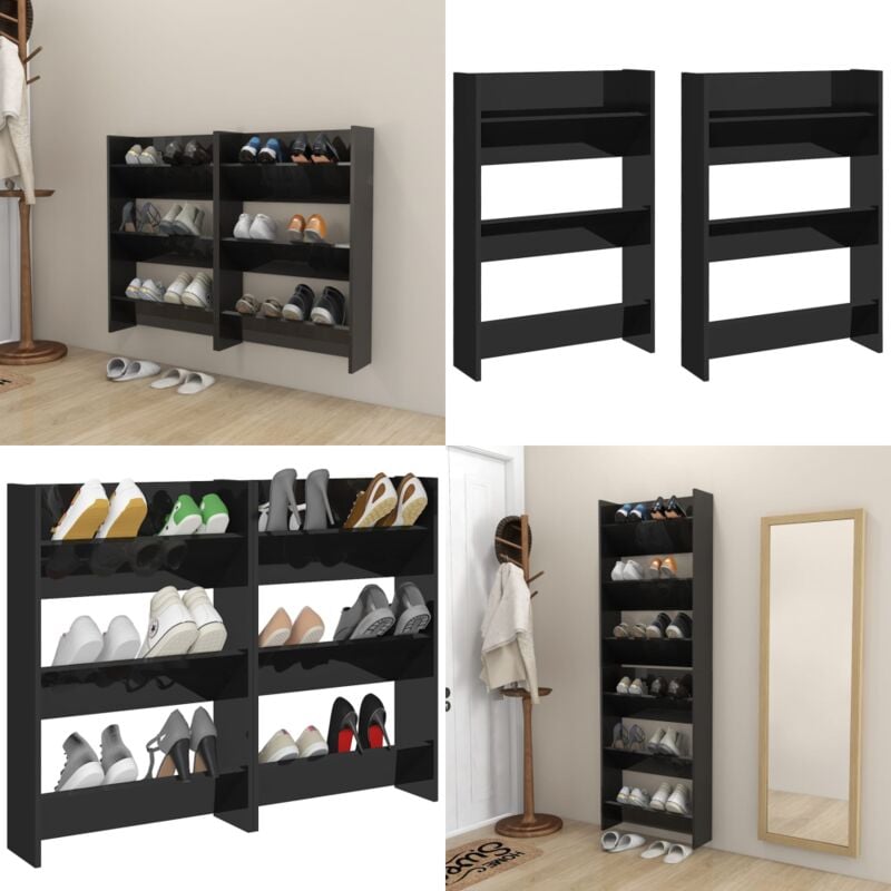 Armoires à chaussures murales 2 pcs noir brillant 60x18x90cm - Armoire à Chaussures Murale - Rangement Chaussures - Meuble Chaussure - Organiseur