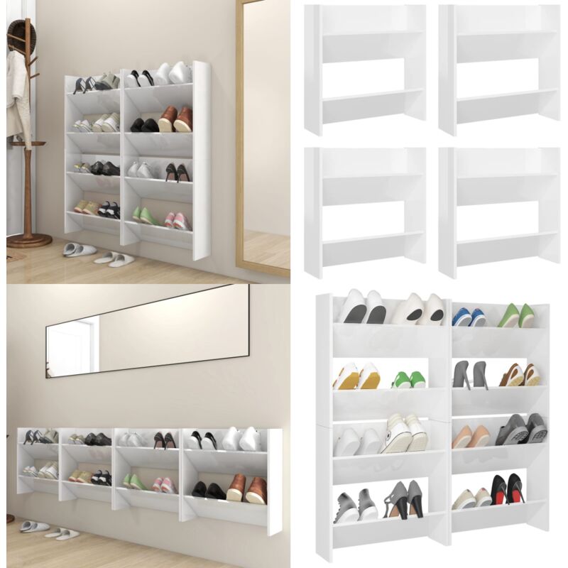 Vidaxl - Armoires à chaussures murales 4 pcs blanc brillant 60x18x60 cm - Armoire à Chaussures Murale - Rangement Chaussures - Meuble Chaussure
