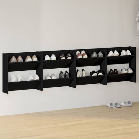 Armoires à chaussures murales 4 pcs  Meuble à chaussures  Étagère de rangement Noir 60x18x60 cm Aggloméré RTJEX355287