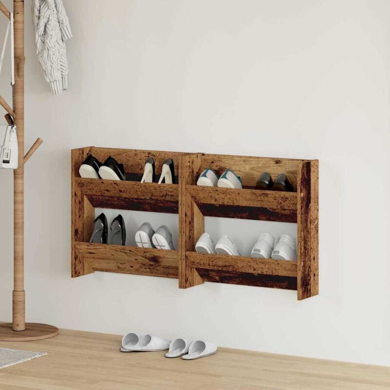 Vidaxl - Cabinets à chaussures muraux avec étagère 2 pcs Bois ancien
