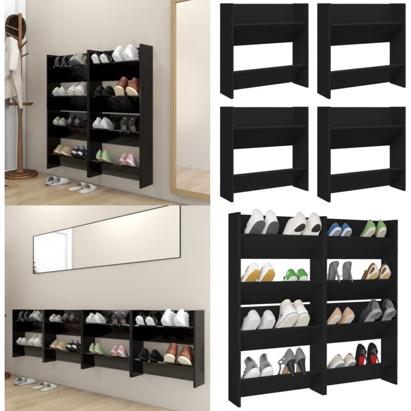 Vidaxl - Armoires à chaussures murales 4 pcs noir bois d'ingénierie - Armoire à Chaussures Murale - Rangement Chaussures - Meuble Chaussure