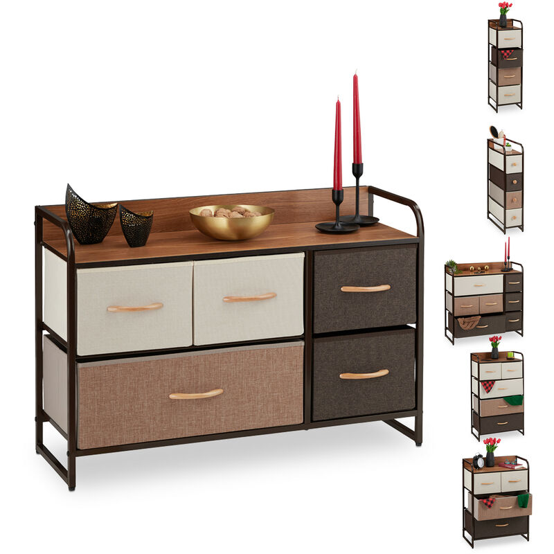 Armoires avec tiroirs, 4 à 7 compartiments, support, salon, petite armoire, nuit, 58 x 87,5 x 31,5 cm brun - Relaxdays