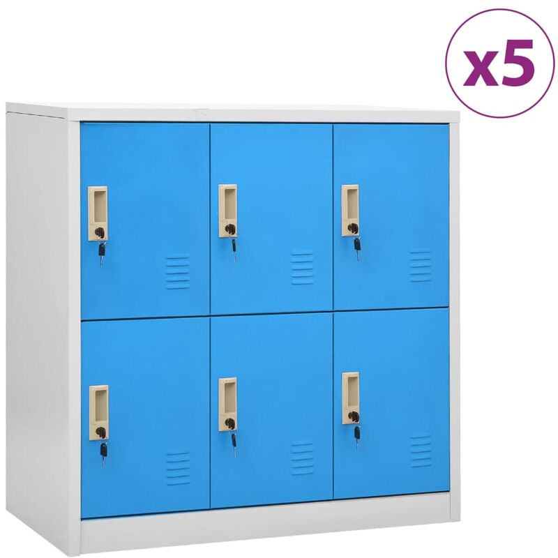 Armoires à casiers 5 pcs Gris clair et bleu 90x45x92,5 cm Acier