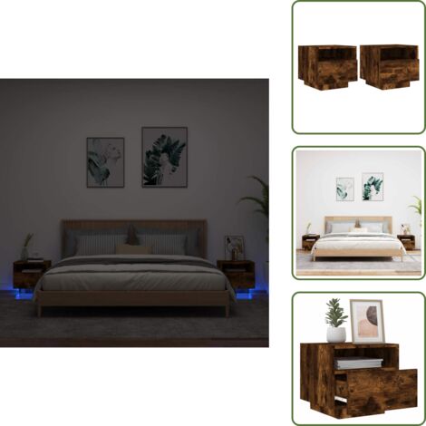 Armoires de chevet avec lumières LED 2 pcs chêne fumé - Tables De Chevet - Meuble De Chambre - Luminaire Led - Étagère Murale - Décoration Intérieure