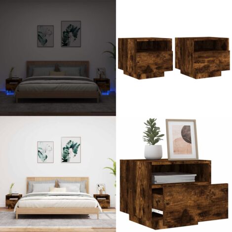 Armoires de chevet avec lumières LED 2 pcs chêne fumé - Tables De Chevet - Meuble De Chambre - Luminaire Led - Étagère Murale - Décoration Intérieure - Home & Living