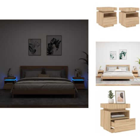 Armoires de chevet avec lumières LED 2 pcs chêne sonoma - Tables De Chevet - Meubles De Chambre - Luminaire Led - Meuble Moderne - Décoration Intérieure