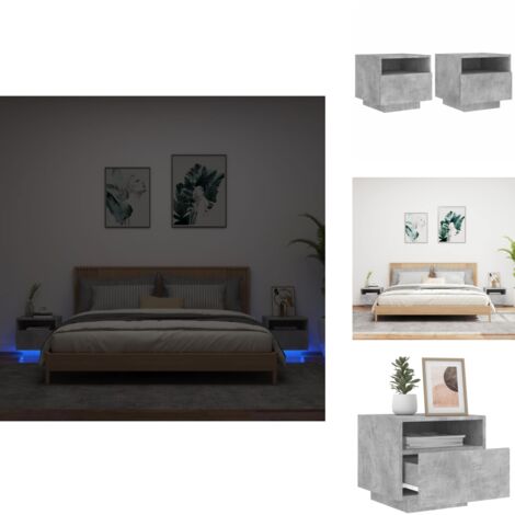 Armoires de chevet avec lumières LED 2 pcs gris béton - Tables De Chevet - Meuble De Chambre - Luminaire Led - Lampe De Chevet - Décoration Intérieure