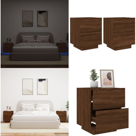 Armoires de chevet et lumières LED 2 pcs chêne marron - Table De Chevet - Meuble De Chambre - Luminaire Led - Étagère - Rangement - Home & Living