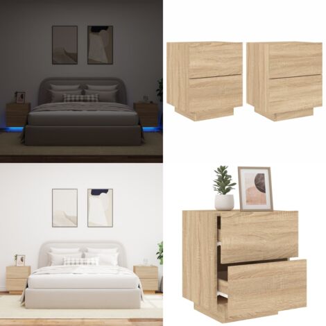 Armoires de chevet et lumières LED 2 pcs chêne sonoma - Tables De Chevet - Meuble De Chambre - Luminaire Led - Étagère - Rangement - Home & Living