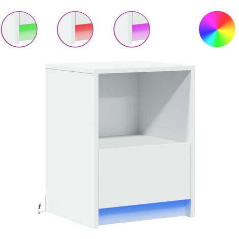 Armoires de chevet et lumières LED 2pcs Cabinet de chevet Table de nuit blanc bois d'ingénierie
