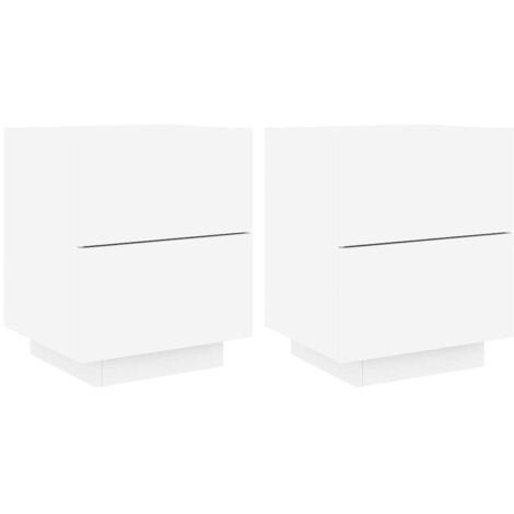 Armoires de chevet et lumières LED 2pcs Cabinet de chevet Table de nuit blanc bois d'ingénierie