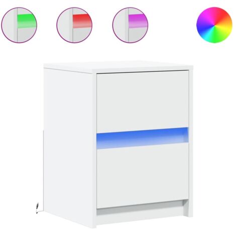 Armoires de chevet et lumières LED 2pcs Cabinet de chevet Table de nuit blanc bois d'ingénierie