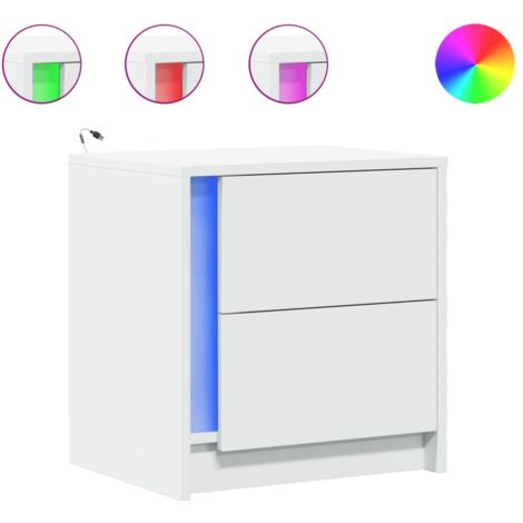Armoires de chevet et lumières LED 2pcs Cabinet de chevet Table de nuit blanc bois d'ingénierie