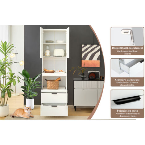 Armoires de cuisine de 200 cm de haut, armoires de stockage, portes, tiroirs, étagères pour micro-ondes. Armoires de grande taille avec protection anti-balayage. Meubles d’appoint multifonctionnels,