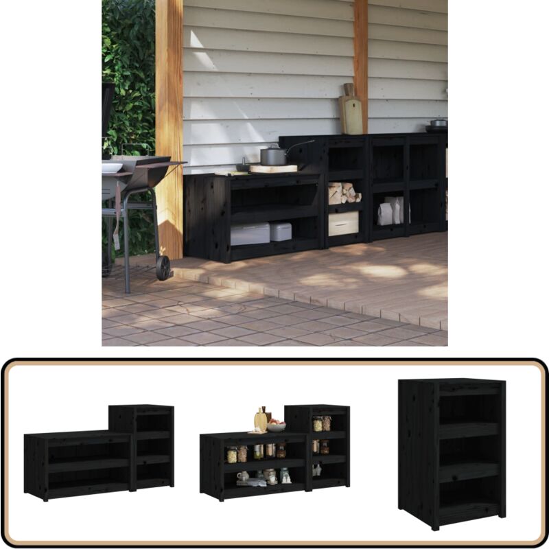 Armoires de cuisine d'extérieur 2 pcs noir bois de pin massif - Meubles De Cuisine - Armoires De Cuisine - Cuisine Extérieure - Mobilier Extérieur