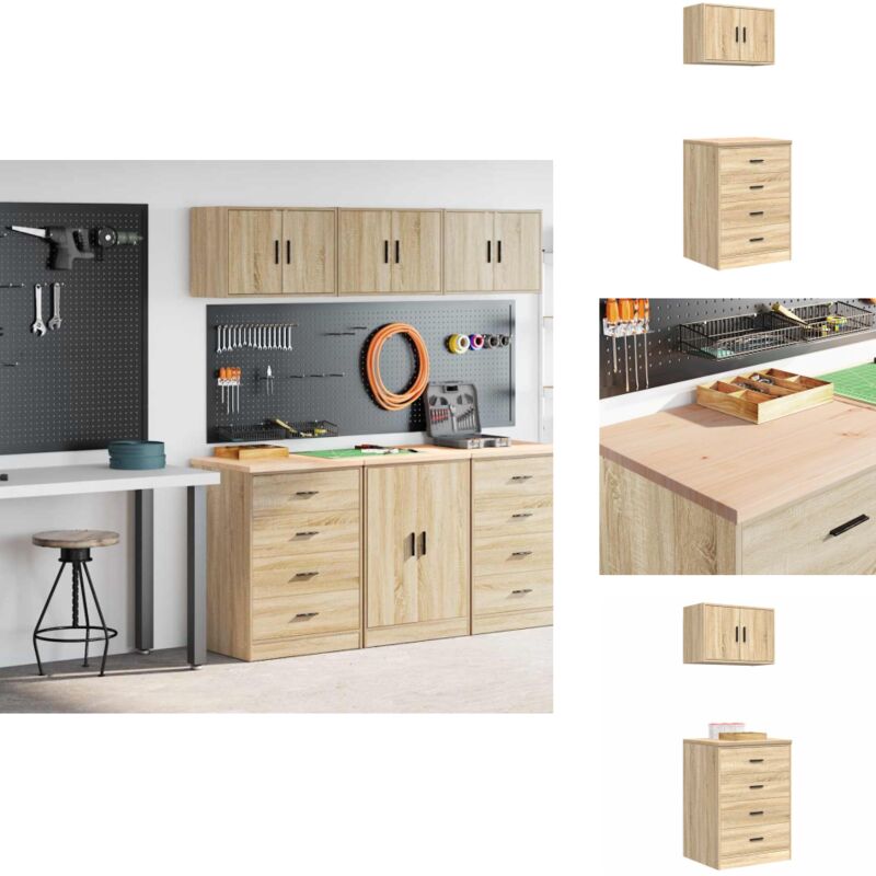 Armoires de garage 2 pcs chêne sonoma bois d'ingénierie - Armoire De Garage - Armoires De Garage - Armoire De Rangement De Garage - Armoire À Outils