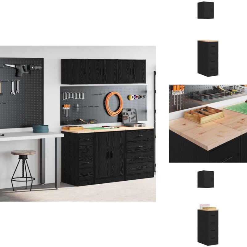 Armoires de garage 2 pcs noir bois d'ingénierie - Armoire De Garage - Armoires De Garage - Armoire De Rangement De Garage - Armoire À Outils