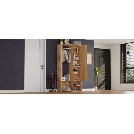Armoires de rangement de 100×33×190 cm, conçues pour être suspendues dans les couloirs. Armoire d’entrée en format 6 en 1. Idéale pour accrocher des manteaux.