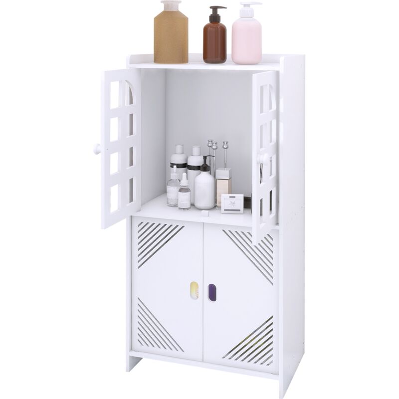 Armoires de rangement de salle de bain avec 4 Portes, Meuble de Rangement, pour chambre à coucher, cuisine, couloir, 30x22x75cm, Blanc