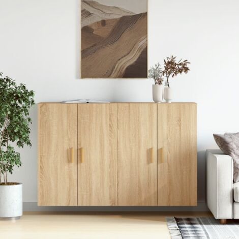 Armoires murales 2 pcs-Armoire suspendue-Meuble de rangement chêne sonoma bois d'ingénierie 232035