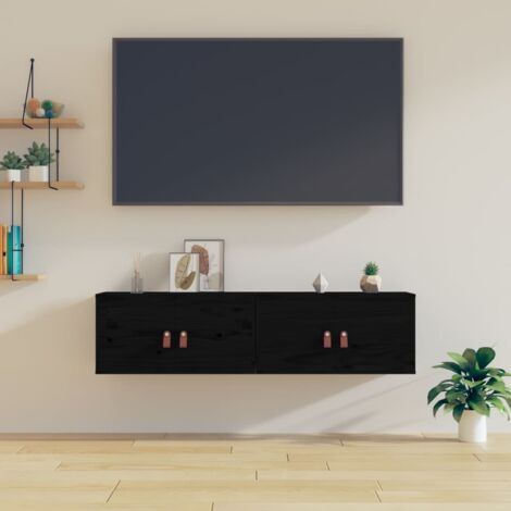 Armoires murales 2 pcs-Armoire suspendue-Meuble de rangement Noir 60x30x30 cm Bois de pin massif 539532
