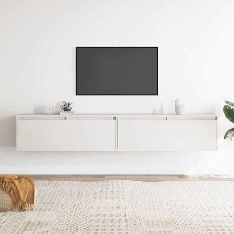 Armoires murales 2 pcs Blanc 100x30x35 cm Bois de pin massif