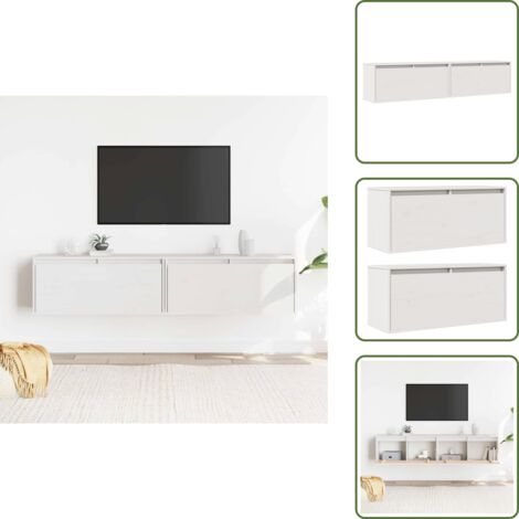Armoires murales 2 pcs Blanc 80x30x35 cm Bois de pin massif - Étagères Murales - Meubles Tv Mural - Rangement Mural - Bibliothèque Murale - Décoration Murale