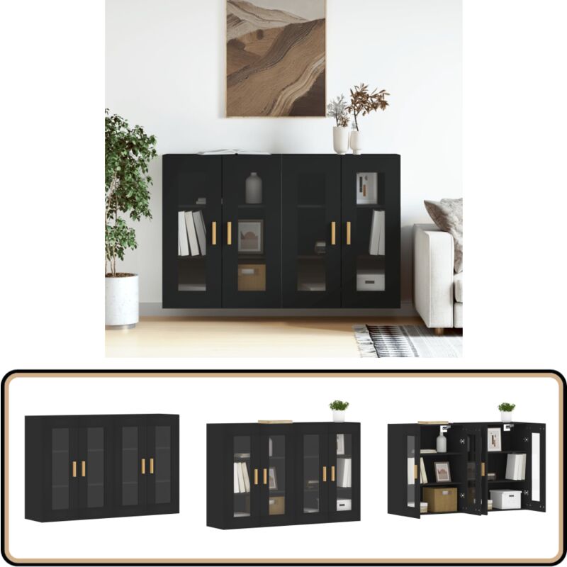 Armoires murales 2 pcs noir bois d'ingénierie - Armoire Murale - Meuble Rangement - Buffet - Placard - Design Moderne