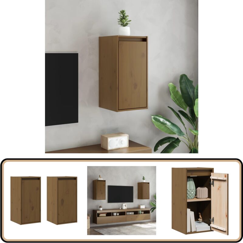 Vidaxl - Armoires murales 2pcs Marron miel 30x30x60cm Bois de pin massif - Étagères Murales - Bibliothèque Murale - Rangement Mural - Meuble Suspendu