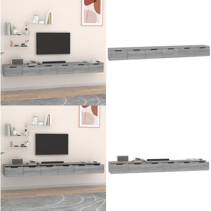 Armoires murales 2pcs Sonoma gris 102x30x20cm Bois d'ingénierie - Etagere Murale - Bibliothèque Murale - Rangement Mural - Meubles Tv - Armoire