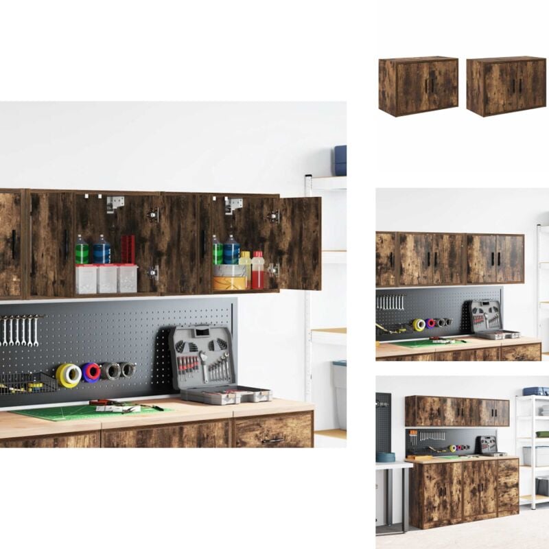 Vidaxl - Armoires murales de garage 2 pcs chêne fumé bois d'ingénierie - Armoire Murale De Garage - Armoires Murales De Garage - Armoire - Armoire De