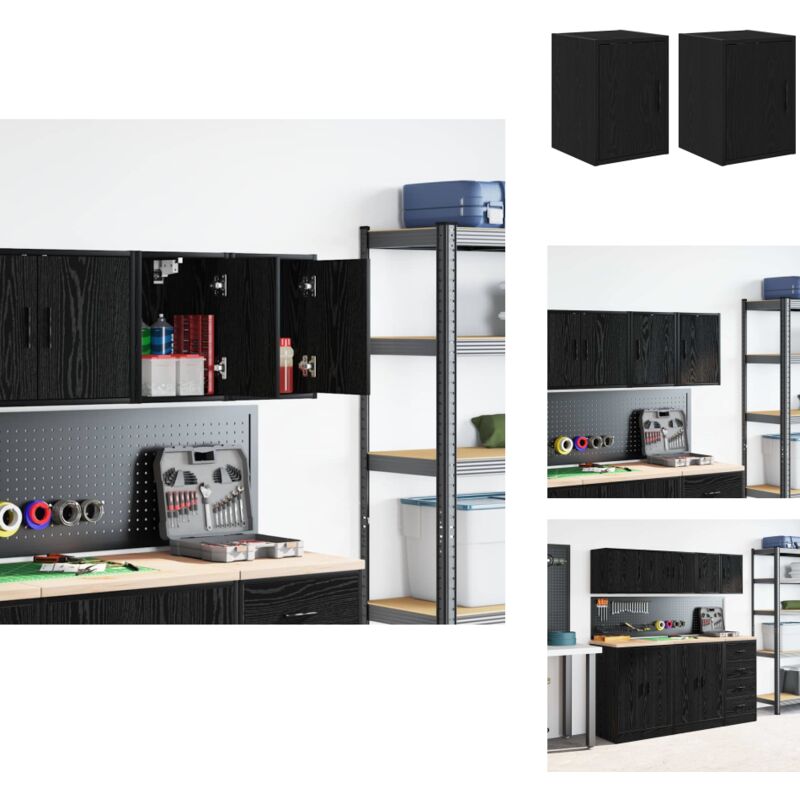 Vidaxl - Armoires murales de garage 2 pcs noir bois d'ingénierie - Armoire Murale De Garage - Armoires Murales De Garage - Armoire - Armoire De