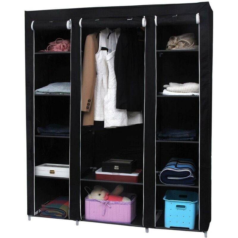 Armoires Penderie Tissu Meuble De Rangement Noir 180 Cm Noir 2012041