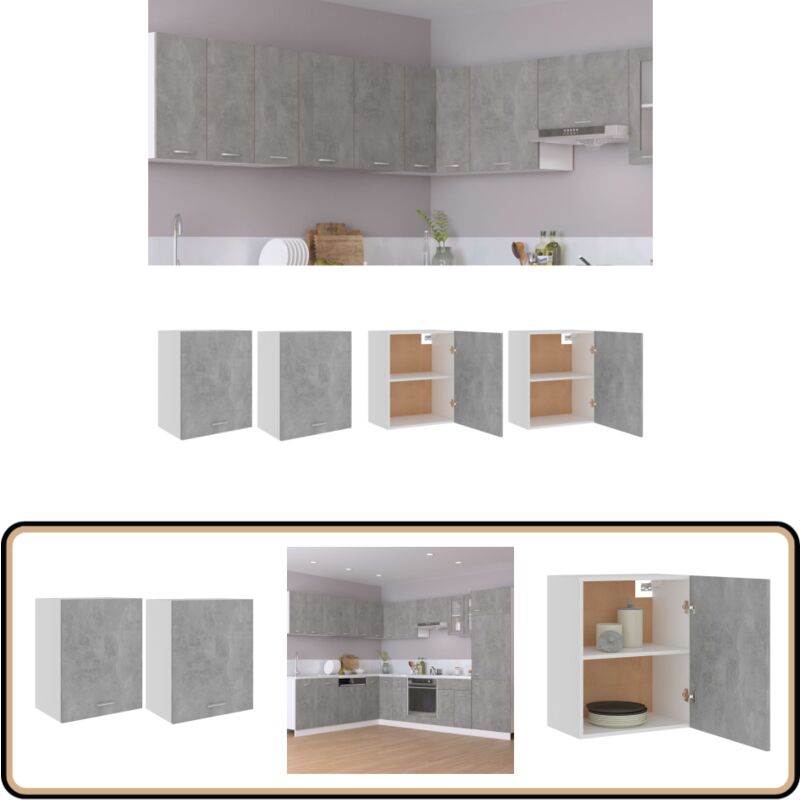 Vidaxl - Armoires suspendues 2 pcs Gris béton Bois d'ingénierie - Armoires Suspendues - Meuble De Cuisine - Rangements Cuisine - Armoire Gris