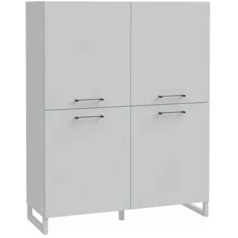 Armoirette 138 cm décor gris clair mat poignées métal noir - ASTORIA
