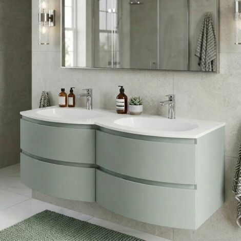 ARMONIA Meuble + double vasque L. 140 cm Vert sauge