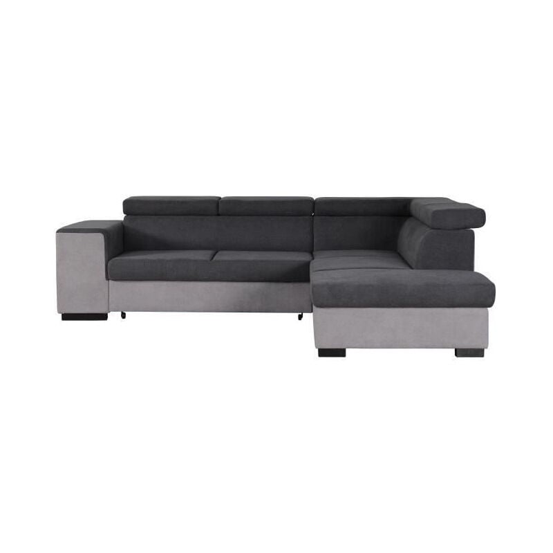 ARMSTRONG Canape dangle droit convertible + coffre 5 places - Tissu gris clair et gris fonce - L 271 x P 220 x H 77 cm