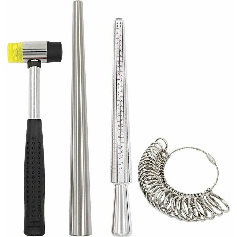 Arnault - Kit d&39outils de calibrage de bagues, triboulet mesureur, maillet en acier avec tête en caoutchouc, ensemble d&39anneaux, mandrin