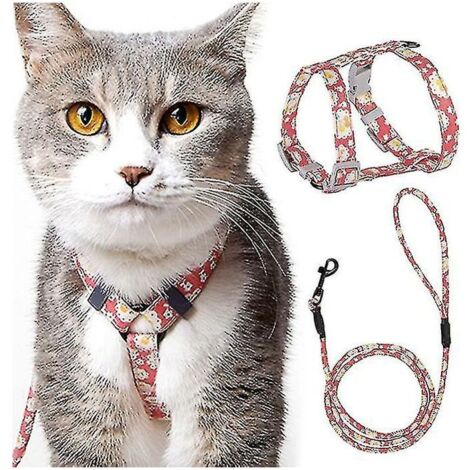 Arnés ajustable con correa para gatos (145 cm, rosa, M) para gatos y perros pequeños, de nailon con seguridad, resistente y duradero para cachorros, gatitos y animales pequeños,