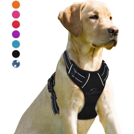Arnés antitirones de alta resistencia para perros con hebilla frontal reflectante, asa de fácil control, adecuado para pasear perros grandes (negro, L).
