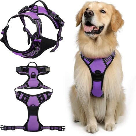 Arnés antitirones para perros medianos, fácil de poner, morado L