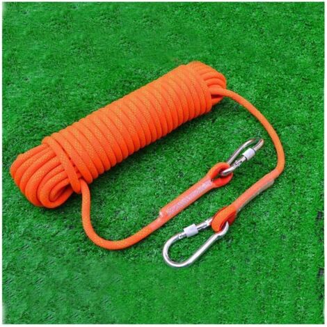 Arnés de cuerda de escalada multiusos de polipropileno Paracord de 8 mm (30 m) con mosquetón naranja para escalada al aire libre, rescate contra incendios, rapel, gimnasio interior y ascenso.