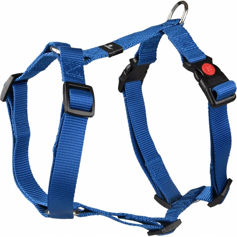 

Arnés H Ziggi azul. Tamaño del cuello 45 -65 cm. 20 MM . tamaño L/XL. para perro.