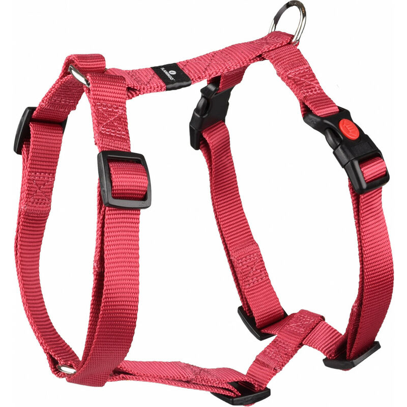 

Arnés H Ziggi rojo cereza. Tamaño del cuello 45 -65 cm. 20 MM . tamaño L/XL. para perro.