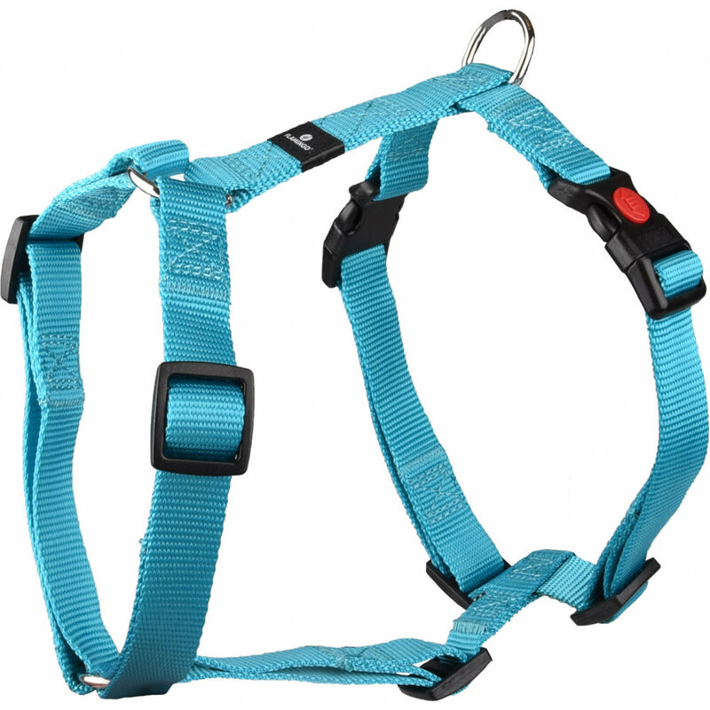 

Arnés H Ziggi turquesa. Tamaño del cuello 45 -65 cm. 20 MM . tamaño L/XL. para perro.