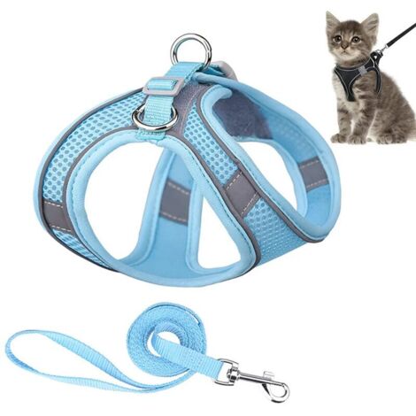 Arnés para gatos con correa, correa antiescape, ajustable, suave, azul, talla S.