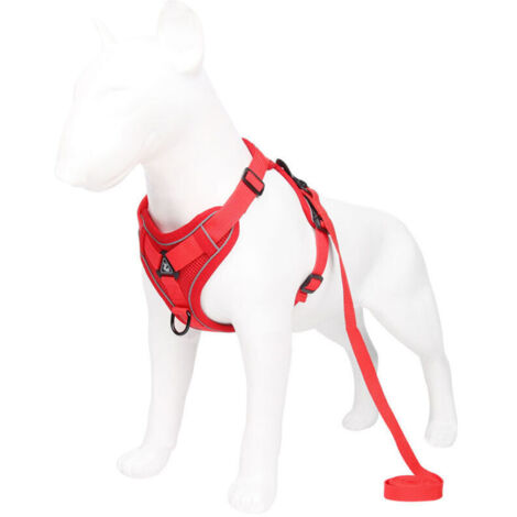 Arnés para perros, arnés reflectante para perros, arnés antitirones, conjunto de arnés y correa, arnés acolchado suave y transpirable para perros pequeños, medianos y grandes (XL) - Rojo