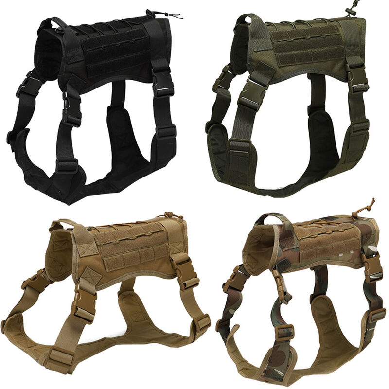 

Arnes para perros Hebillas de tela impermeable Cinta de sujecion rapida Mango Sistema MOLLE Entrenamiento al aire libre Chaleco para perros,Caqui